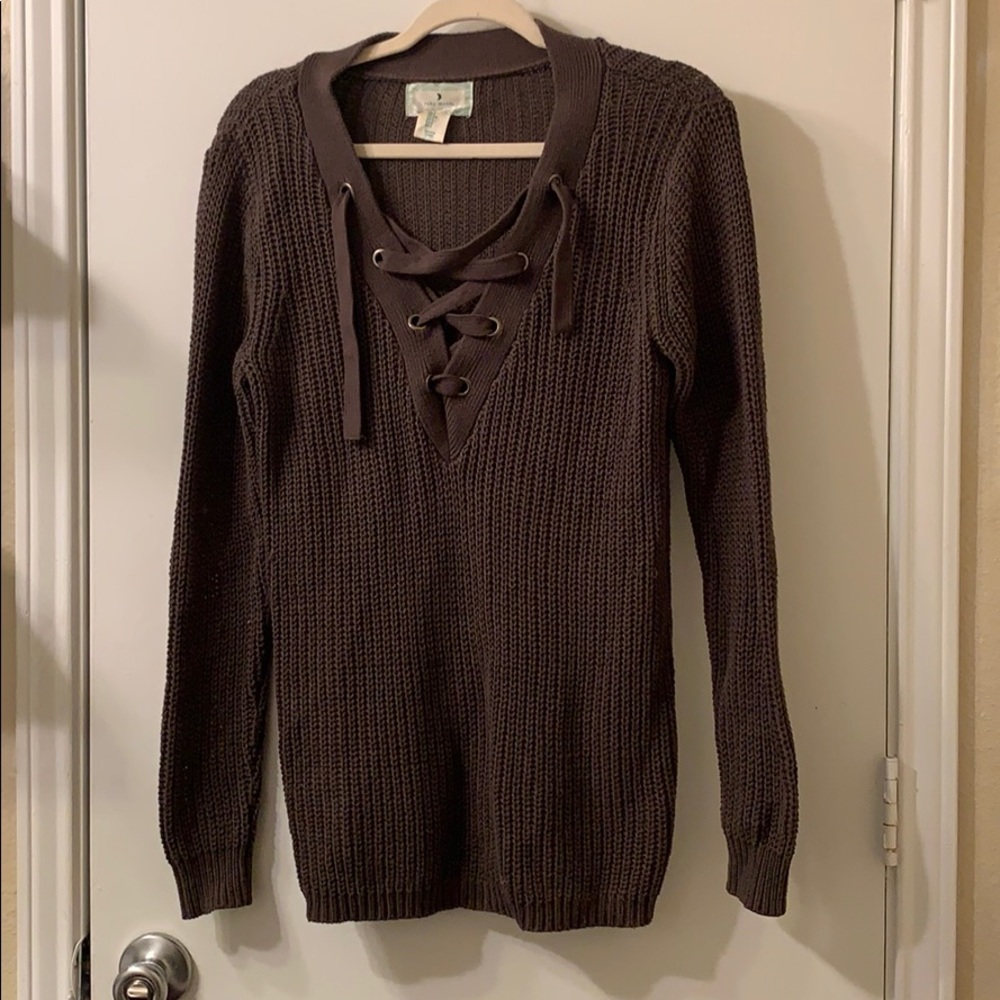 Army green tie up sweater
